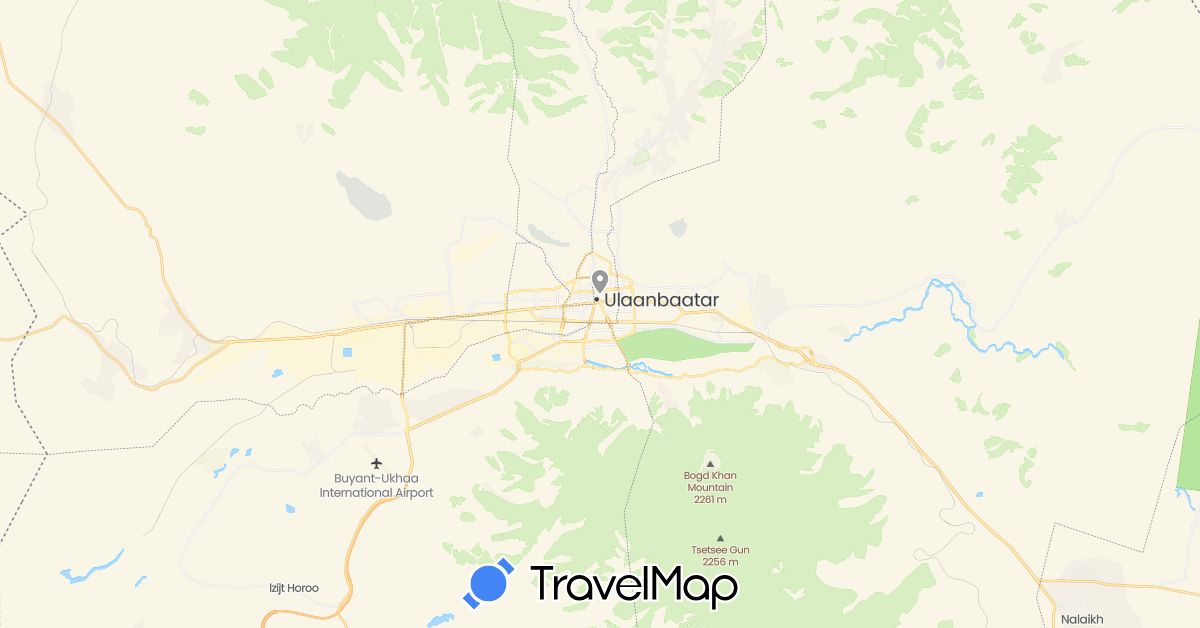 TravelMap itinerary: plane in Mongolia (Asia)